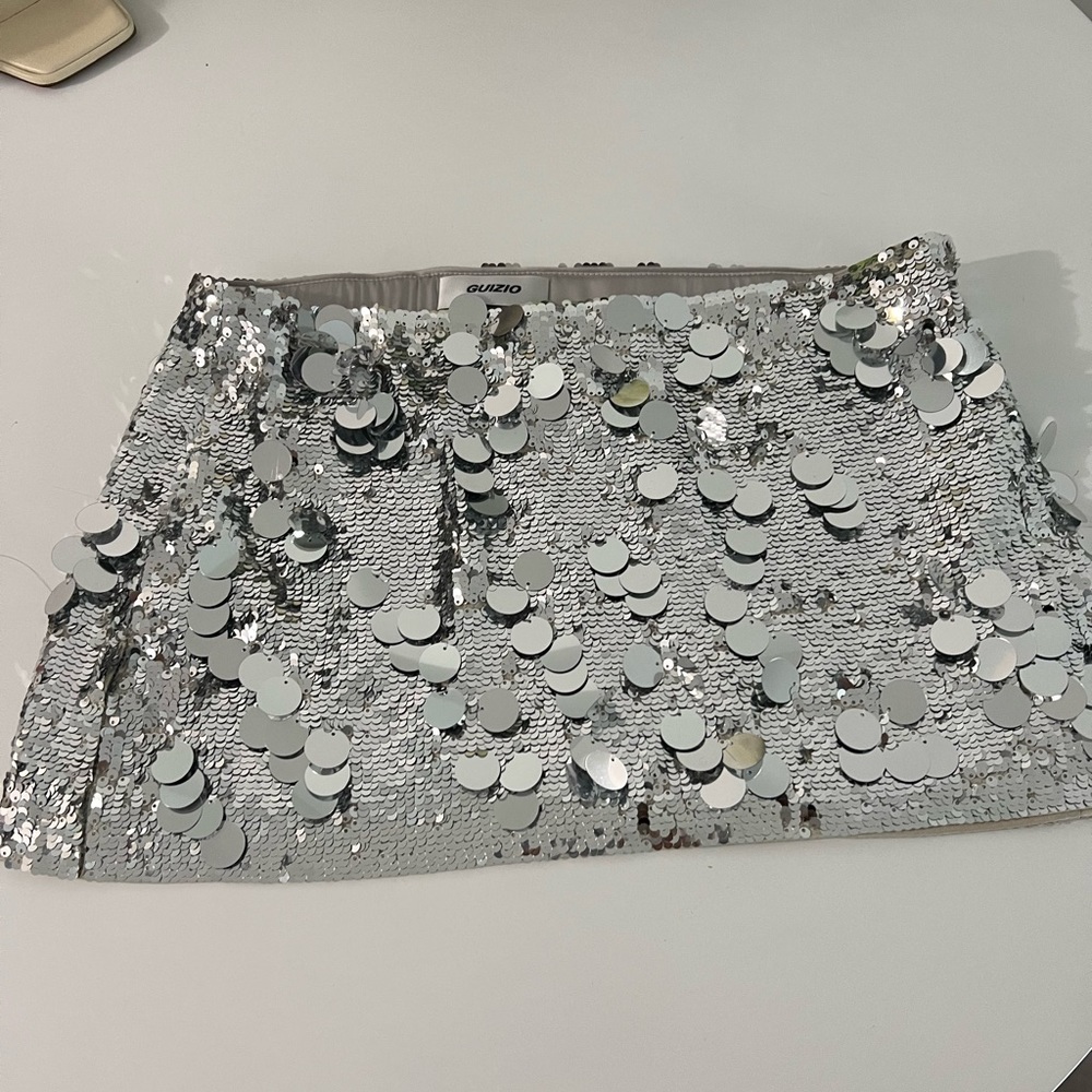 Guizio Low Rise Pailette Skirt - Silver - Small